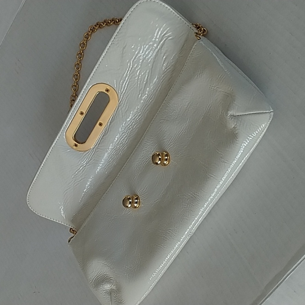 HOBO International White Patent Leather Clutch/Shoulder Bag